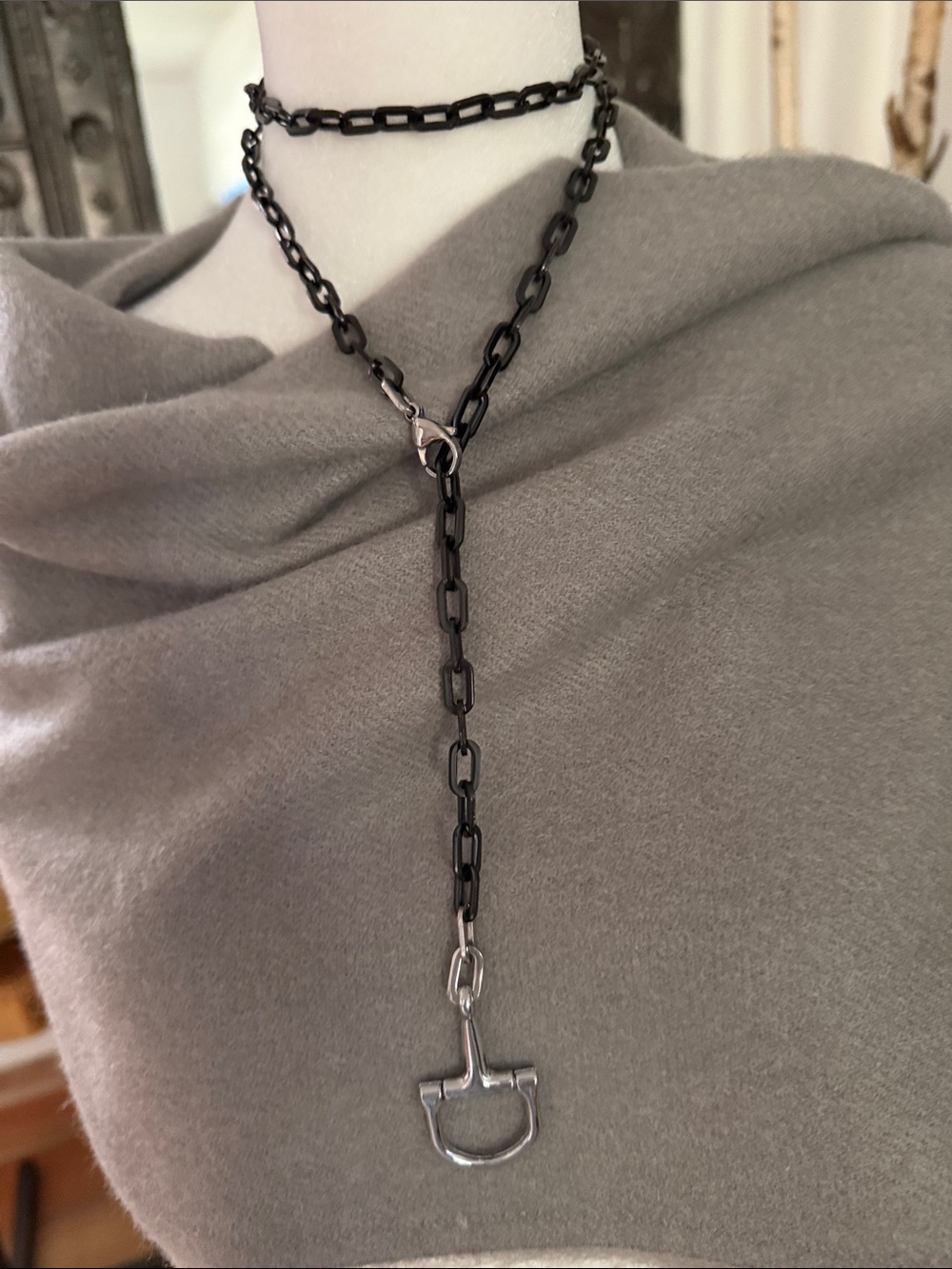 NEW Black Chain  with Silver Horse bit metal Hardware Adjustable Necklace